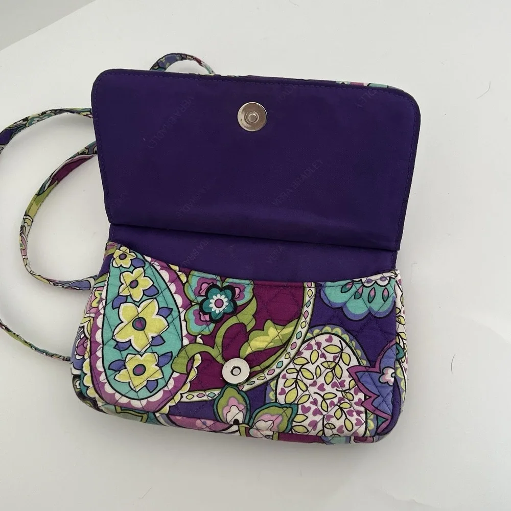 Vera Bradley Quilted Cotton Crossbody Bag Purple Teal Paisley Floral Purse